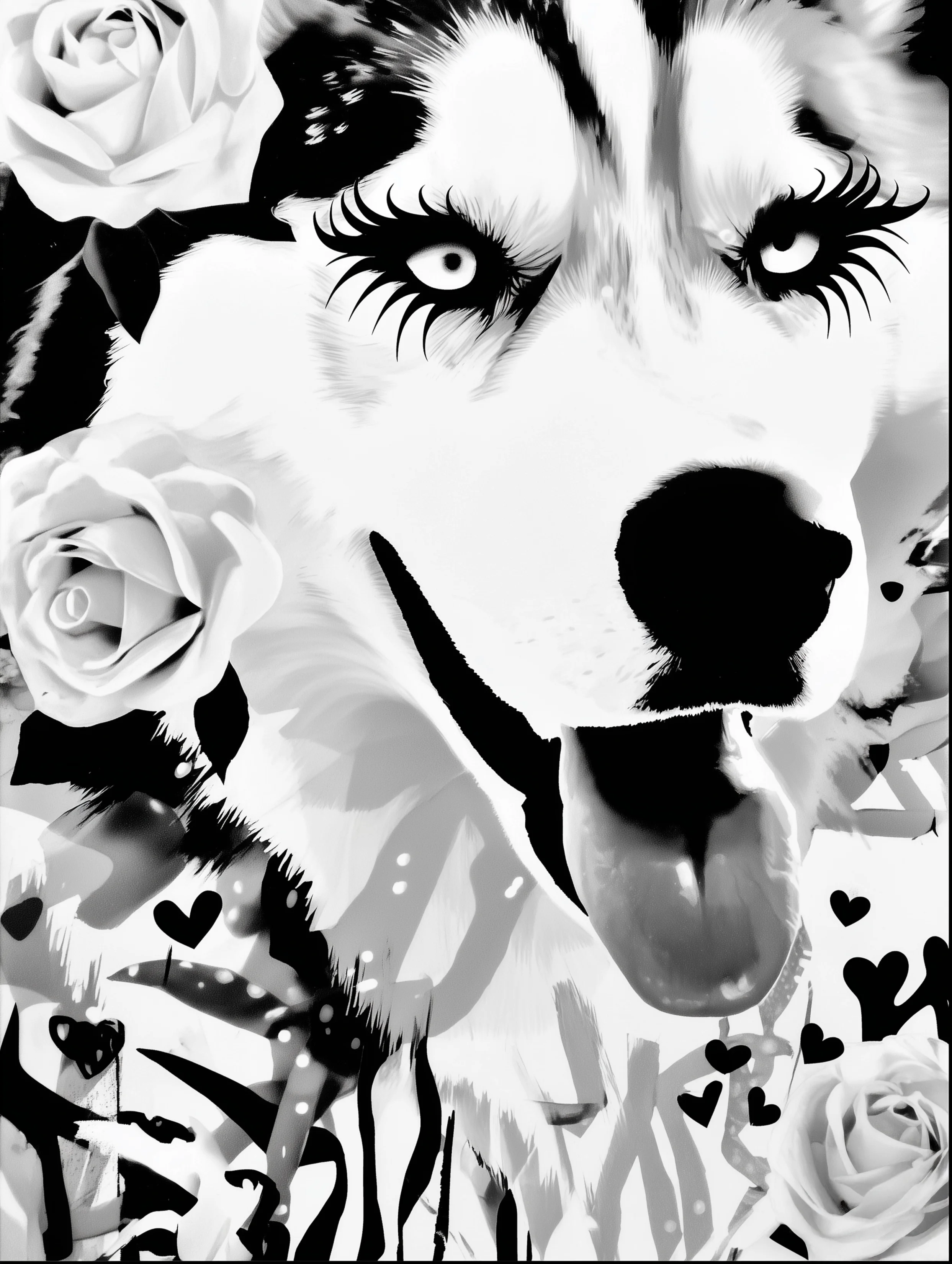Free printable dog coloring page for adults featuring husky with flowers